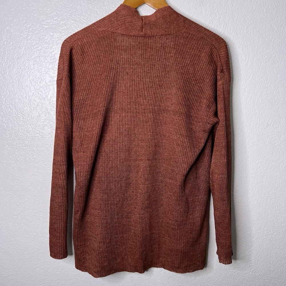 Eileen Fisher Organic Linen Ribbed Open Cardigan Rust Orange XS Pockets - Picture 4 of 8